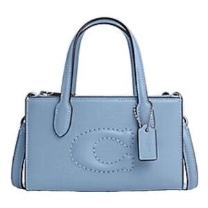 COACH Nina Mini Tote Bag Two-Way Leather Cornflower Light Blue